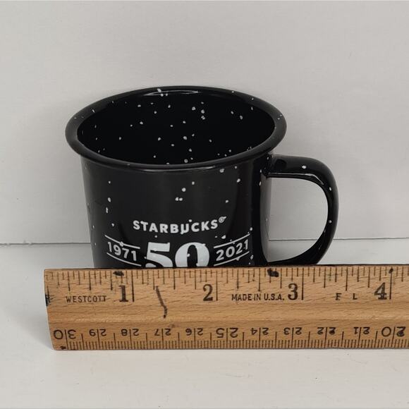 Starbucks Black Enamel Metal Espresso Mug 50th Anniversary Birthday - Picture 2 of 10